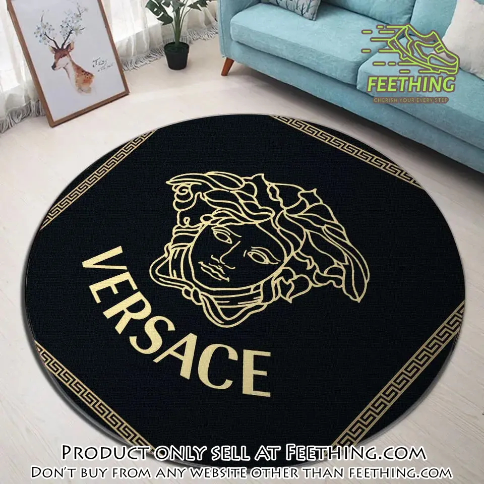 Versace yellow medusa black luxury brand fashion round rug carpet home decor ft4405883